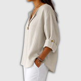 Regula™ | Blusa de Linho com Decote em V e Botão