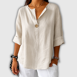 Regula™ | Blusa de Linho com Decote em V e Botão