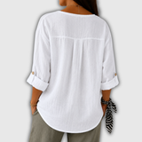Regula™ | Blusa de Linho com Decote em V e Botão