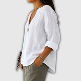Regula™ | Blusa de Linho com Decote em V e Botão