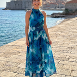 Olivia | Vestido Midi com Cintura Ajustada e Estampado Abstrato