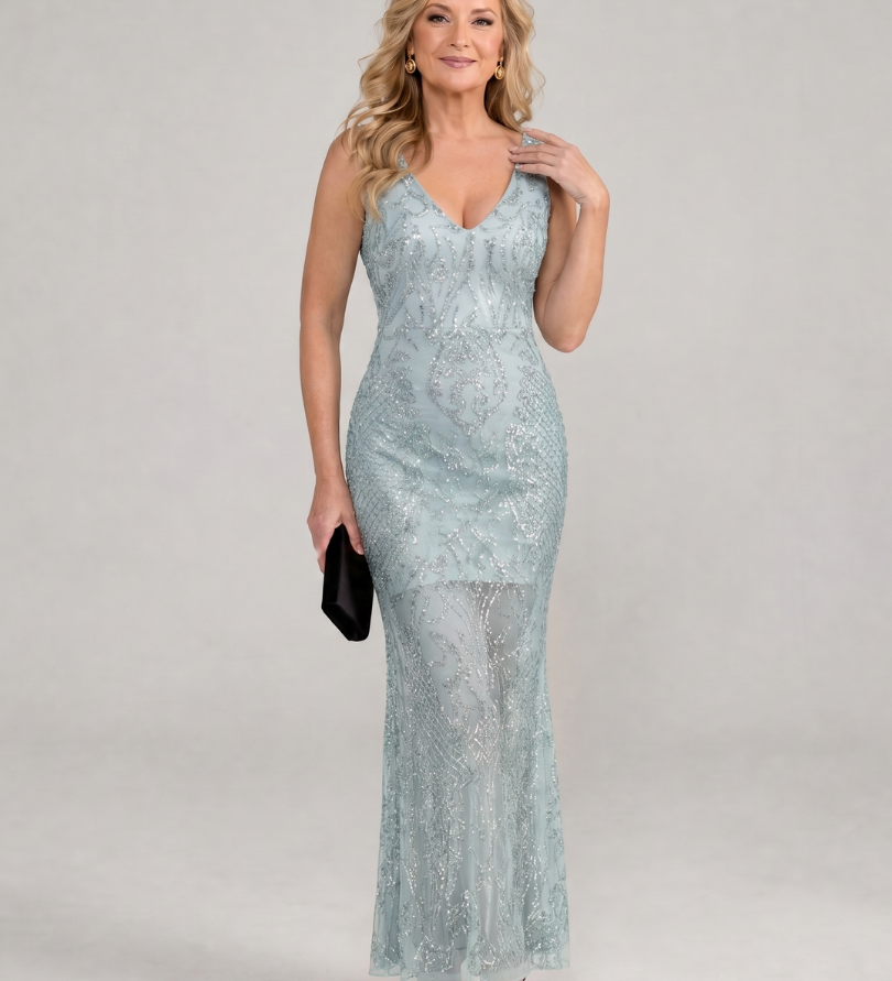 Sirea | Vestido Midi Sem Mangas Transparente com Lantejoulas