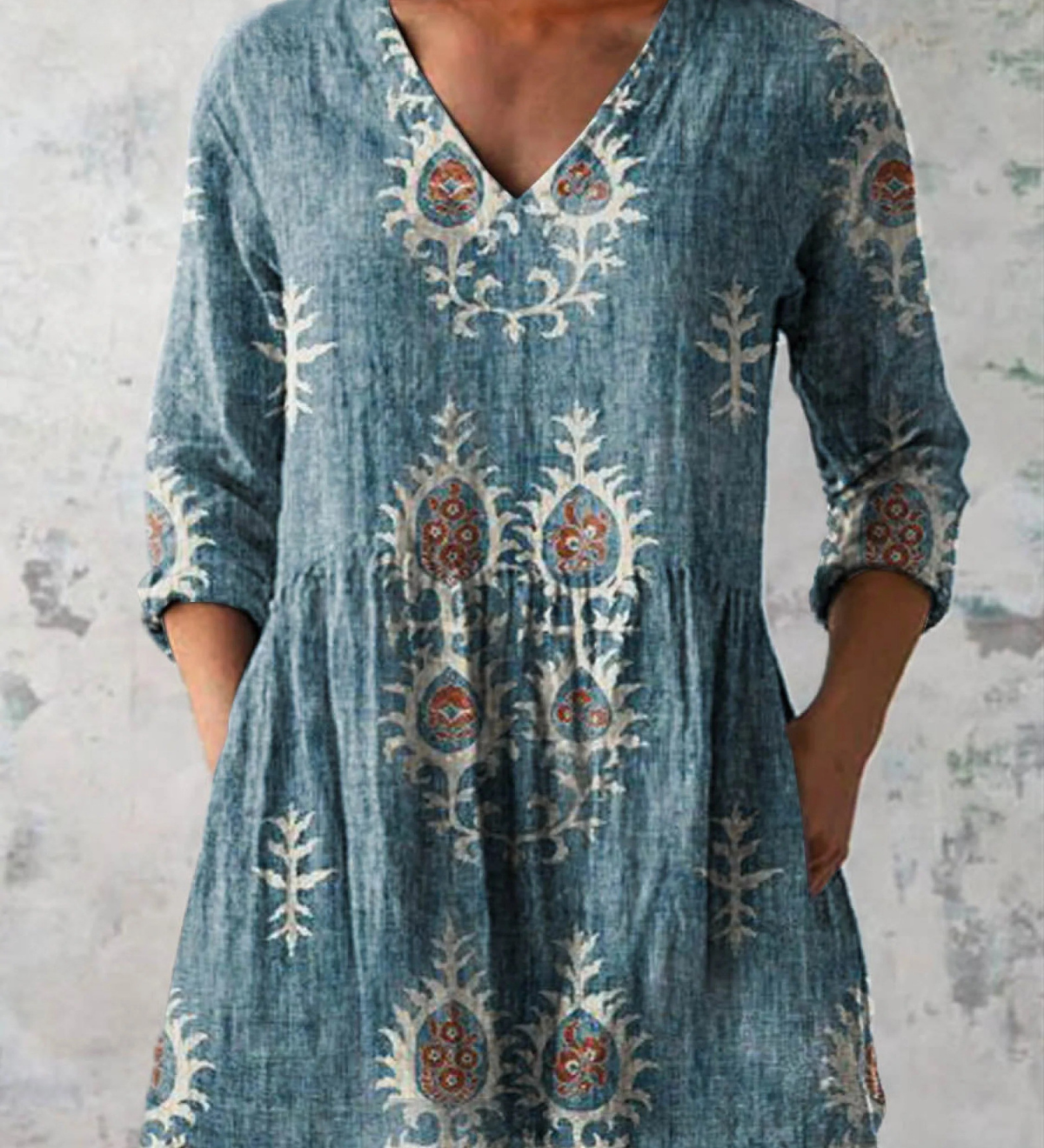 Élise | Blusa de Linho Longa com Estampado Floral Boémio