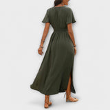 Heather - Elegante vestido Boho com decote em V e mangas longas