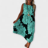 Vestido Midi Florescido com Saia em Camadas