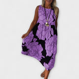 Vestido Midi Florescido com Saia em Camadas