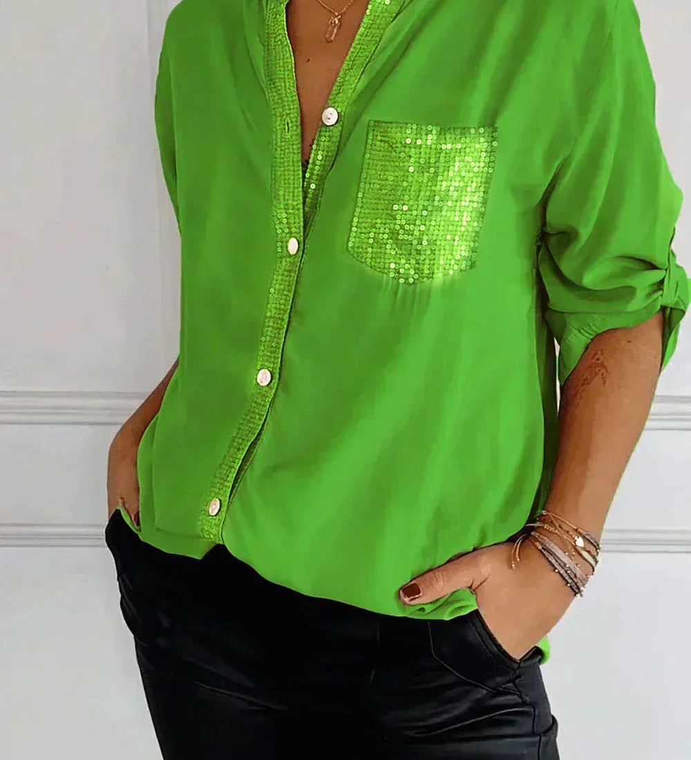 Jasmine | Camiseta Elegante de Decote em V com Lantejoulas Brilhantes para Mulheres