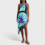 Esme - Vestido Midi de Satin com Estampa Única e Cava Assimétrica