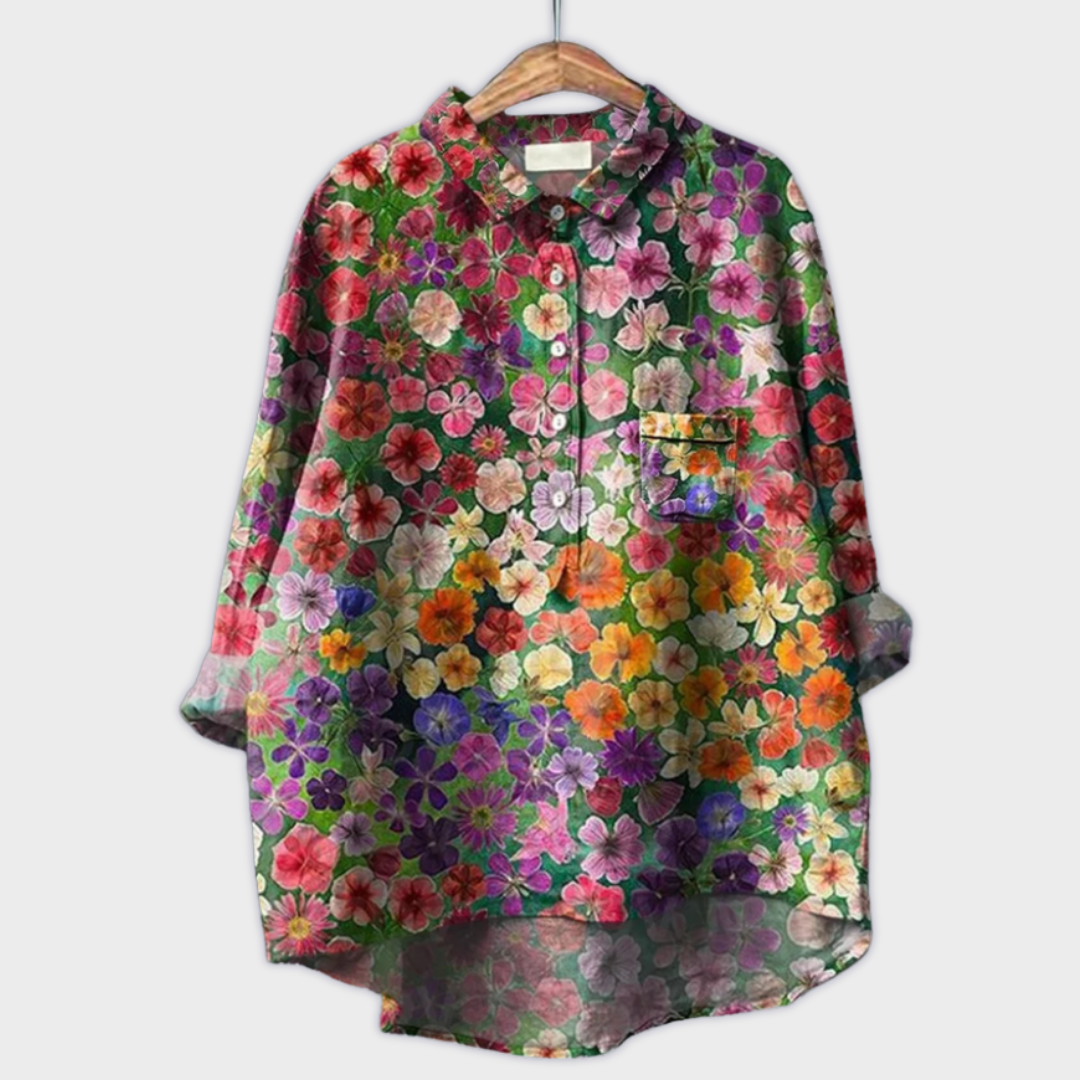 Magdalena - Blusa feminina feita à mão com design floral