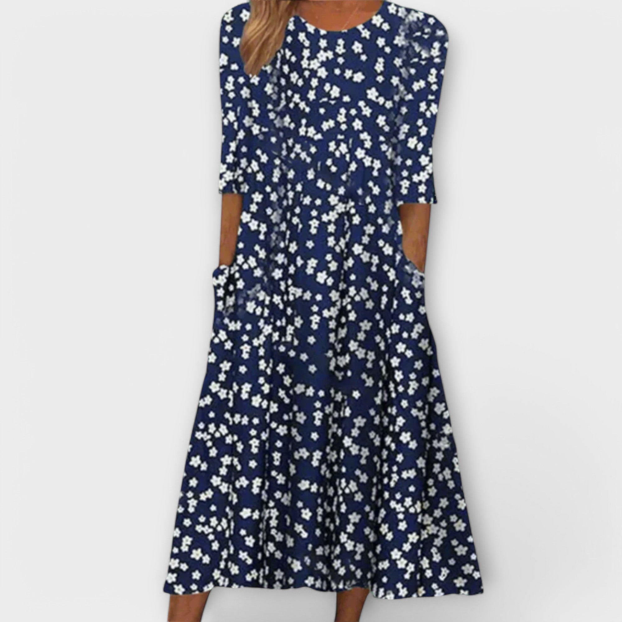 Paula - Vestido de Flores Elegante em Tecido Premium