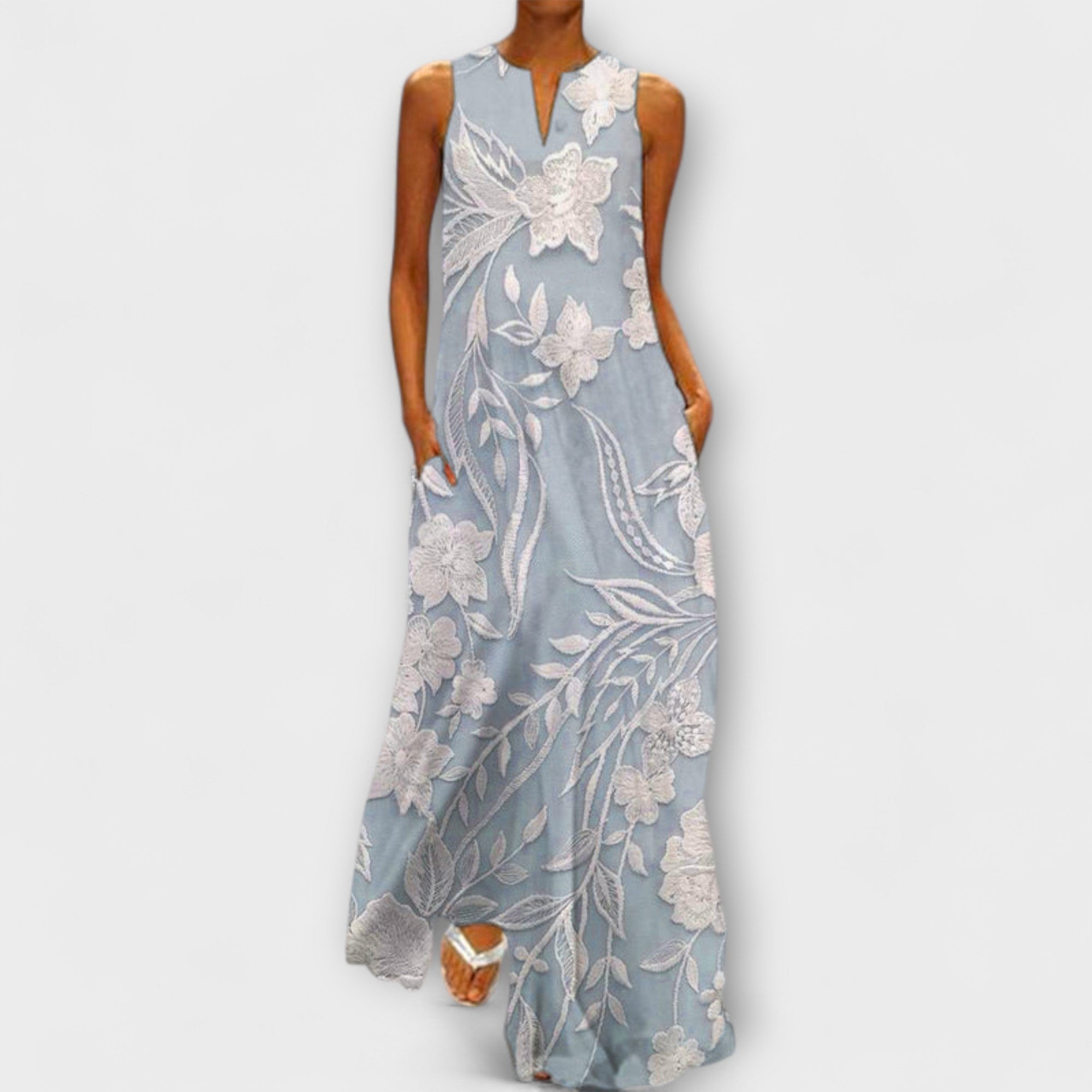 Camila – Vestido Maxi Botânico com Estampa
