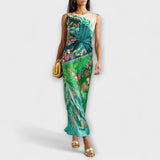Aisling - Elegantes Vestido Maxi com Estampa de Flores Drapadas Torcidas