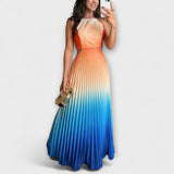 Haven - Vestido Maxi com Gradiente de Pregas sem Costas Elegante