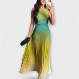 Haven - Vestido Maxi com Gradiente de Pregas sem Costas Elegante