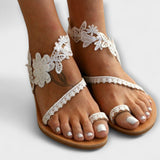 Boho - Sandálias Confortáveis com Flores e Tira no Tornozelo