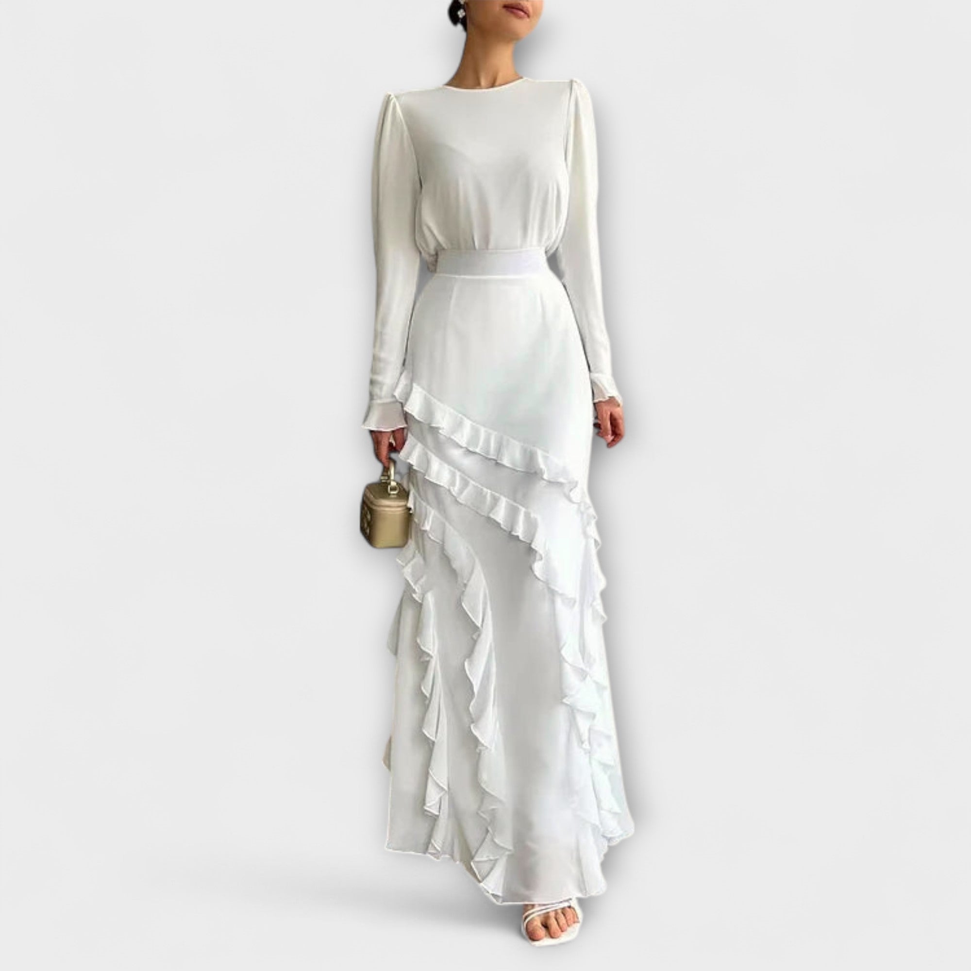 Fallon - Vestido Longo Slim Fit com Rendas Tridimensionais