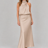 Nopal | Vestido Midi Sem Mangas com Decote Drapado