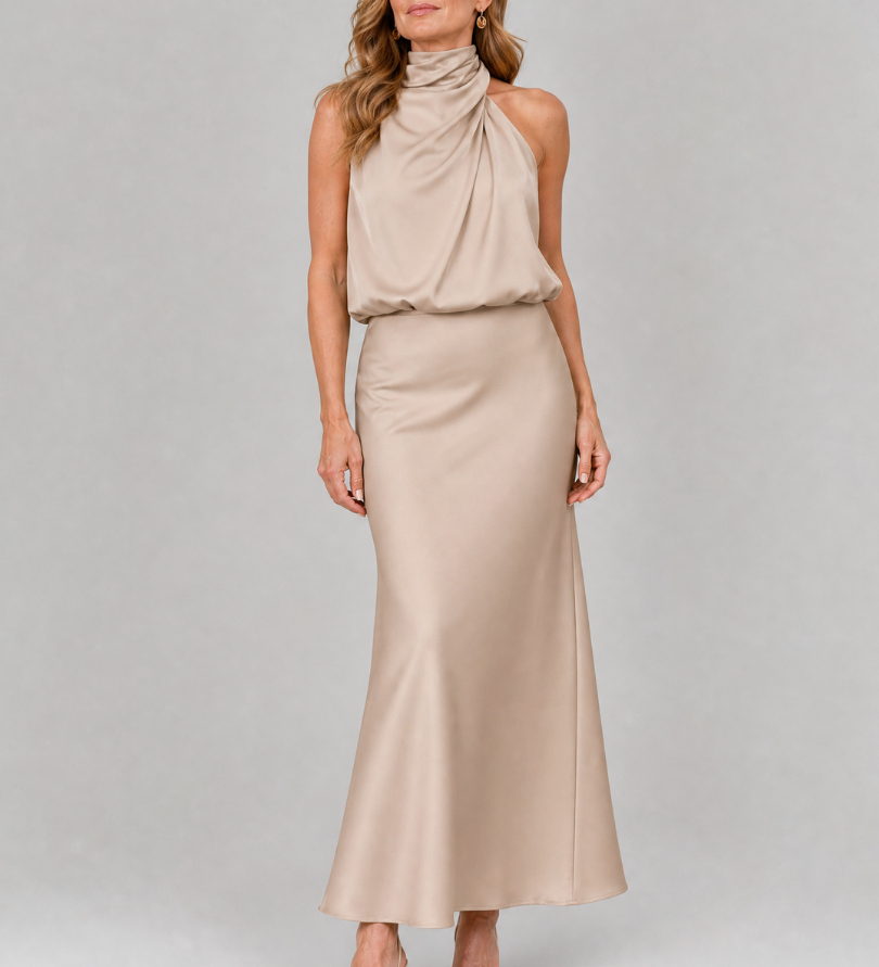 Nopal | Vestido Midi Sem Mangas com Decote Drapado