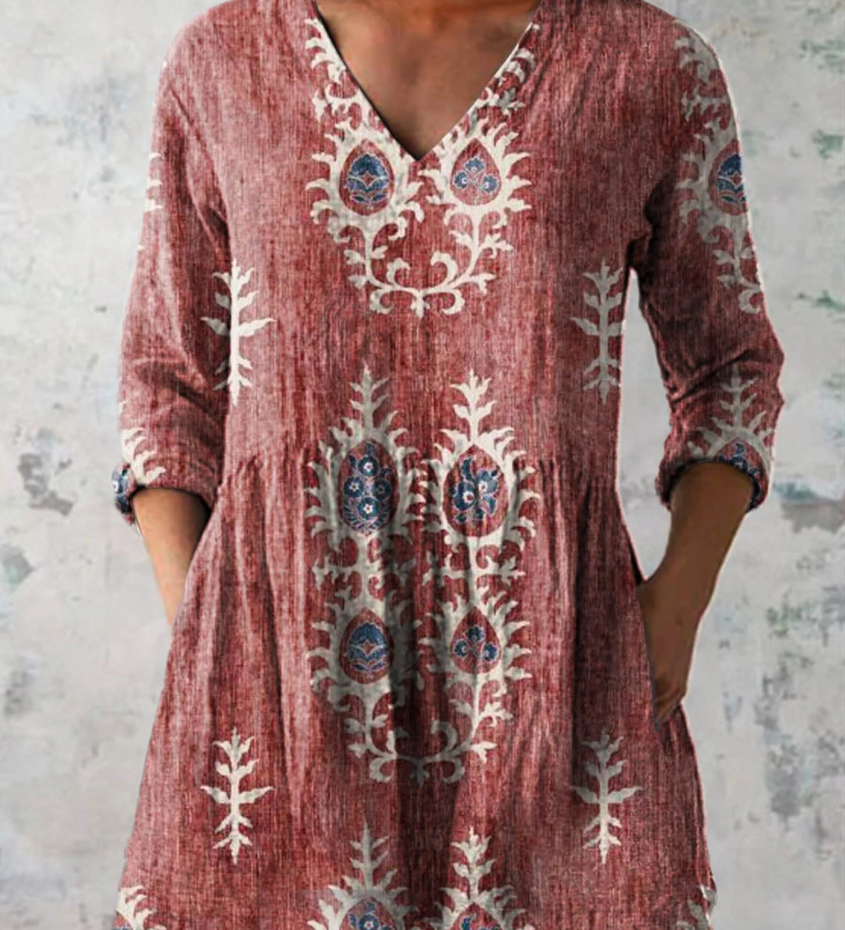 Élise | Blusa de Linho Longa com Estampado Floral Boémio
