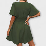 Winslet - Vestido com cintura franzida e decote em V