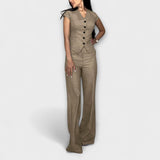 Ivy - Conjunto de Top com Decote em V e Calças Elegante