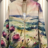 Birgit™ | Cardigan com Paisagem em Aquarela