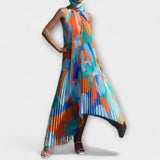 Vida - Vestido Midi Halter Sem Costas Plissado Chic com Design de Alças