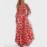 Bella - Vestido Off-Shoulder com Flores do Mar