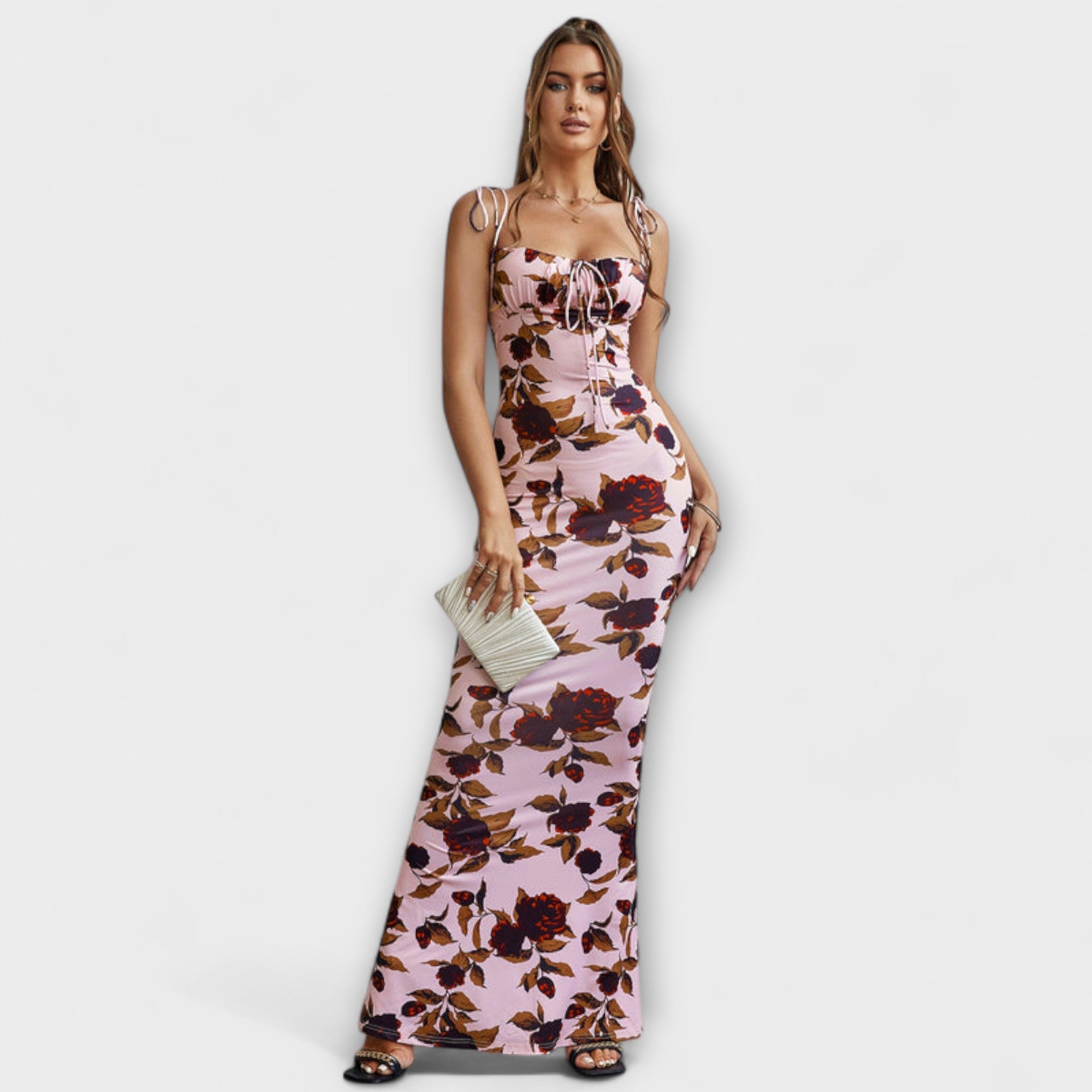 Thalia - Vestido de Festa com Estampado Floral e Alças Amarradas