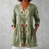 Élise | Blusa de Linho Longa com Estampado Floral Boémio