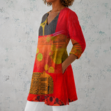 Lucie | Blusa longa de linho com impressão artística abstrata
