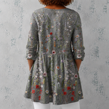 Amélie | Blusa longa de linho com bordado de flores silvestres