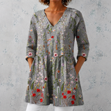 Amélie | Blusa longa de linho com bordado de flores silvestres