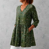 Julie | Blusa longa em linho com padrão de tapeçaria botânica