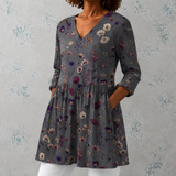 Audrey | Blusa de Linho Longa com Padrão de Flores Secas no Estilo Herbário