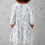 Jeanne | Blusa de Linho Longa com Ramos de Flores Aquareladas