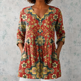 Léa | Blusa longa de linho com padrão de medalhão oriental