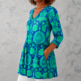 Inès | Blusa longa de linho com padrão barroco damasco