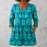 Inès | Blusa longa de linho com padrão barroco damasco