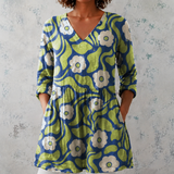 Élodie | Blusa longa de linho com padrão gráfico de flores retro