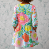 Hélène | Blusa longa de linho com grandes flores pintadas
