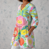 Hélène | Blusa longa de linho com grandes flores pintadas