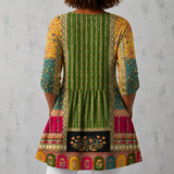 Émilie | Blusa longa em linho com padrão boémio em patchwork e bordas decoradas