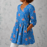 Mélanie | Blusa longa de linho com pequenas rosas vintage