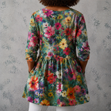 Nora | Blusa longa em linho com padrão floral de jardim