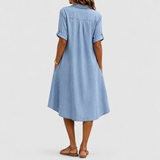 Kerstin | Vestido de Jeans com Gola de Camisa e Bolsos no Peito