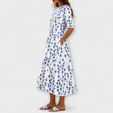 Adelina | Vestido com Estampa de Ramos de Flores e Corte A