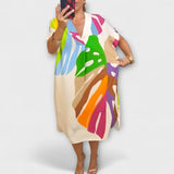 Roos - Vestido Casual com Estampado de Folhas Coloridas