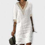 Vestido feminino em algodão e linho