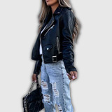 Annegret | Jaqueta Biker Curta em Preto